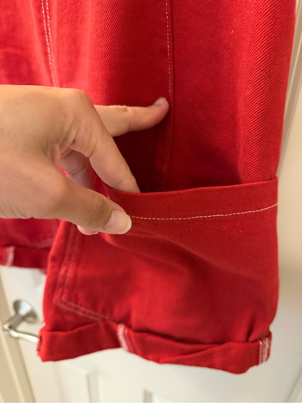 We The Free Heart Eyes Red Denim High Roller Shortall - Picture 2 of 4